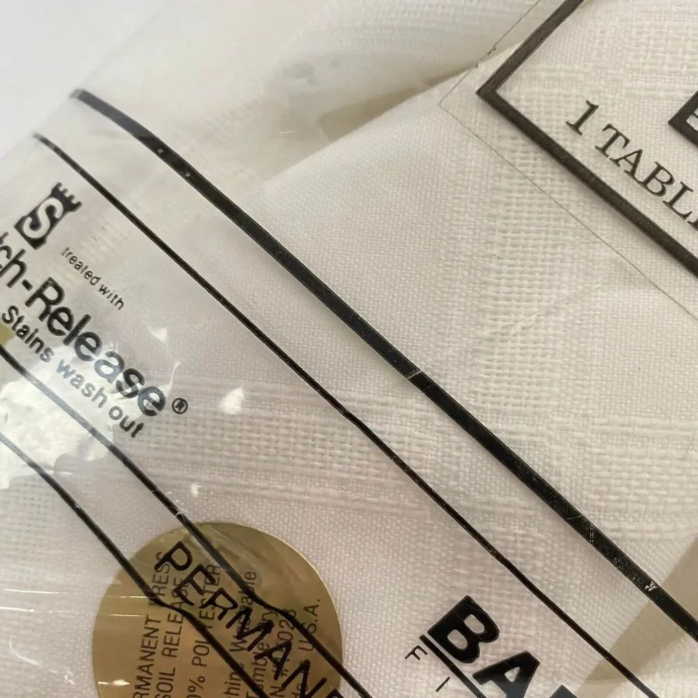 Tablecloth 4 napkins & 4 Rings Vintage BARDWIL White Oblong 60”x102” Woven NOS